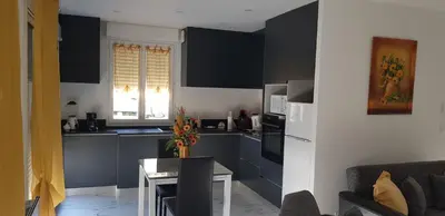Cuisine ou kitchenette dans l'établissement La roseraie