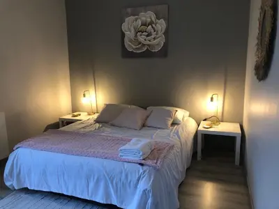 Un ou plusieurs lits dans un hébergement de l'établissement Bel appartement spacieux et lumineux hyper centre Blois