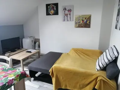 Télévision ou salle de divertissement dans l'établissement Appartement climatisé avec parking privé gratuit