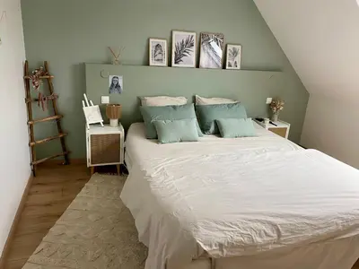 Un ou plusieurs lits dans un hébergement de l'établissement Maison 90m2 15min du circuit des 24h du Mans 9 couchages