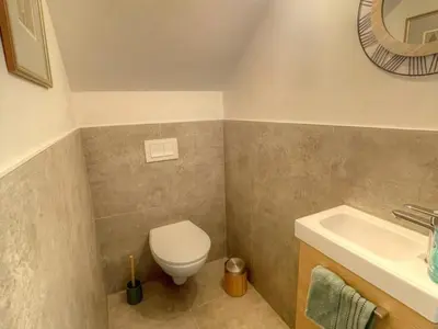 Salle de bains dans l'établissement Gîte charmant avec piscine chauffée, proche d'Amboise et des châteaux de la Loire - FR-1-381-524