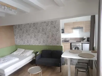 Cuisine ou kitchenette dans l'établissement Studio meublé au pied des clochers tors