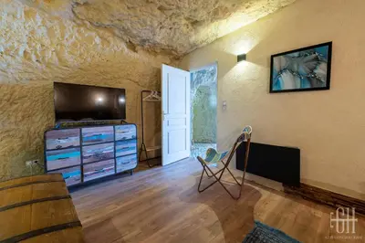 Télévision ou salle de divertissement dans l'établissement La Troglo - Maison typique de notre région