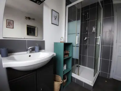 Salle de bains dans l'établissement Le char'Mans appartement cosy proche gare et tram